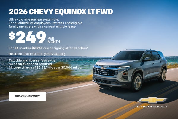 2026 Chevy Equinox LT FWD. Ultra-low mileage lease example for qualified GM employees, retirees a...